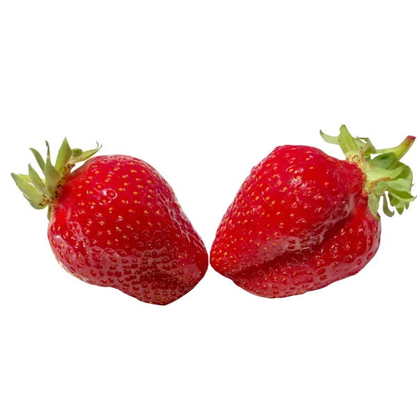 Two strawberries close up on white background. — Stock Photo, Image