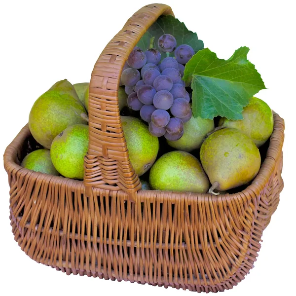 Basket with pears and grapes. — Stock Photo, Image