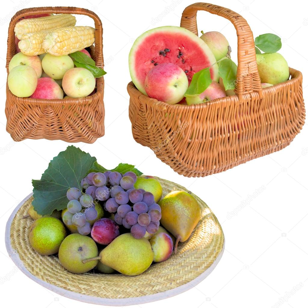 Baskets with fruit and vegetables.