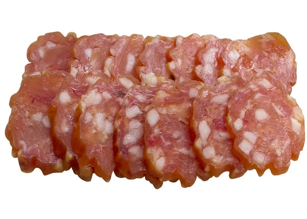 Gerookte worst salami geïsoleerd op witte achtergrond knipsel. — Stockfoto