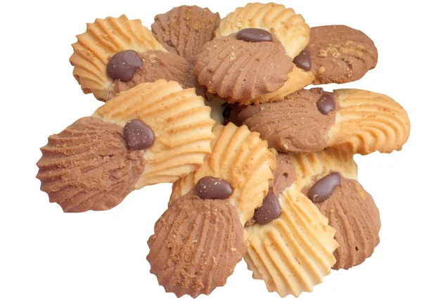 Biscoitos de chocolate isolado no fundo branco. — Fotografia de Stock
