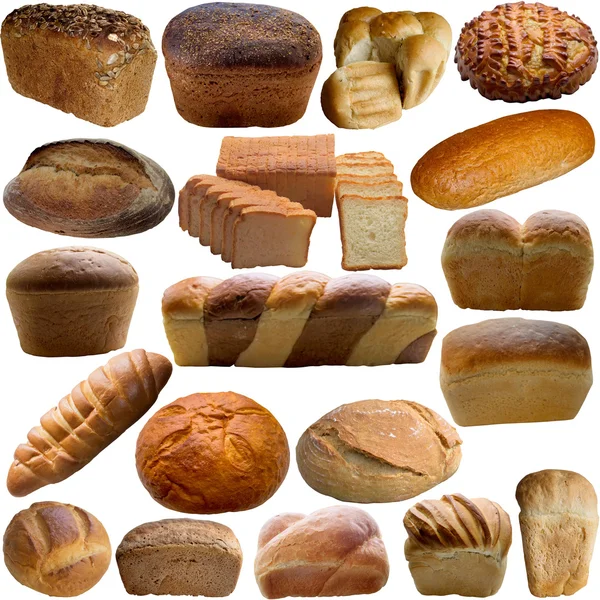 Ekmek üzerine beyaz izole çeşitli. — Stok fotoğraf