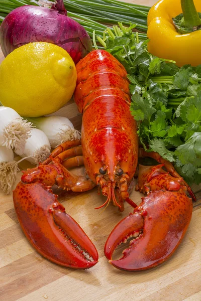 Homard rouge frais au citron et légumes frais — Photo