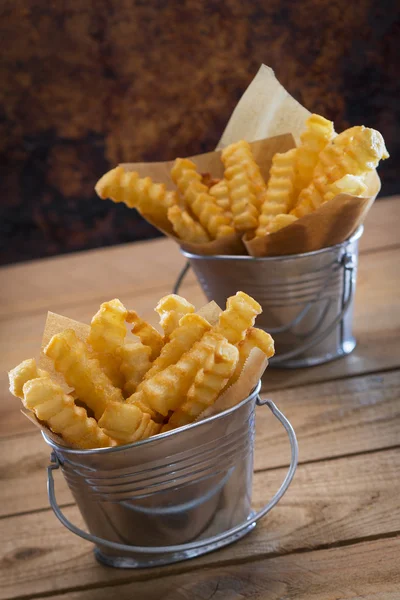 French Fries in Decorative Silver Containers — Stock Photo, Image