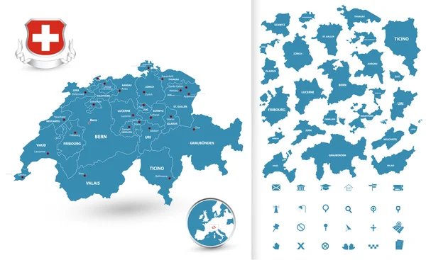 Map of Switzerland with regions — Stock Vector