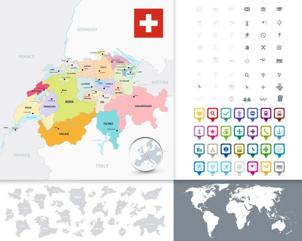 Mapa administrativo detallado de Suiza con sus estados y — Vector de stock