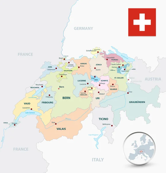 Bestuurlijke indeling van Zwitserland kaart — Stockvector