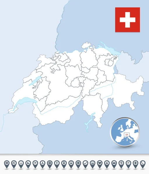 Suisse carte avec marqueurs de carte — Image vectorielle