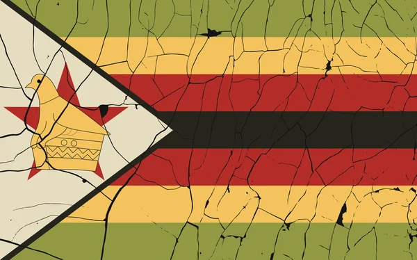Oude vlag van Zimbabwe met fractuur — Stockvector