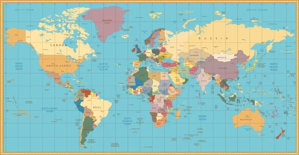 Retro barva politická mapa světa — Stockový vektor