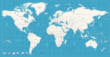 Dünya harita lacivert renkler ve parlak stili Küre