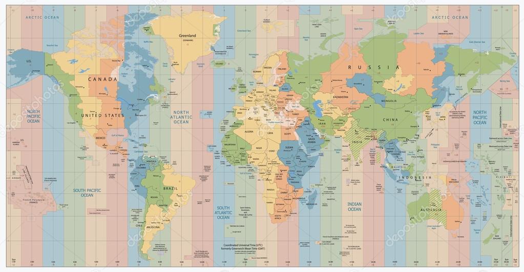 časová pásma mapa mapa světa s standardní časová pásma — Stock Vektor © Livenart  časová pásma mapa