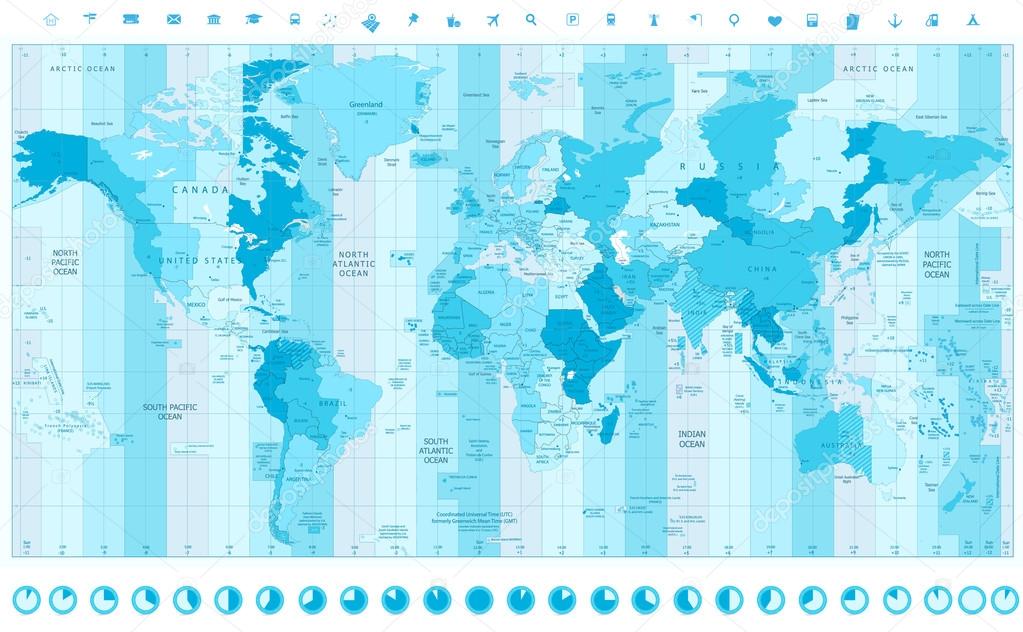 Carte Du Monde Avec Des Reflets Douces Fuseau Horaire