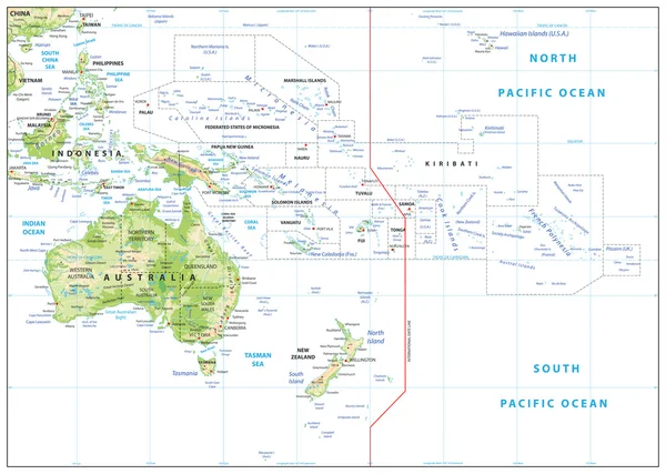 Relief kaart van Oceanië geïsoleerd op wit — Stockvector