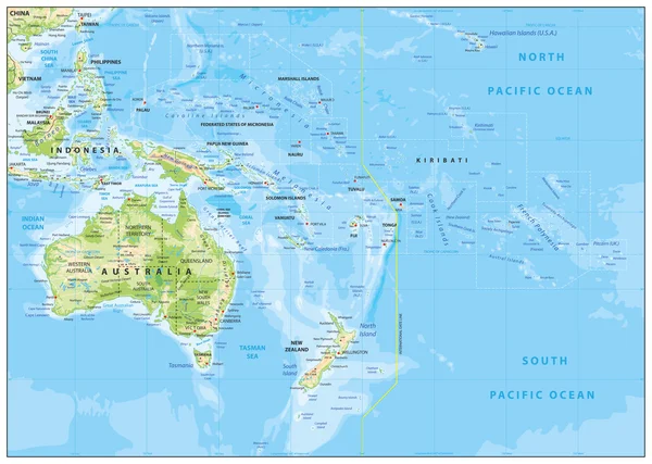 Mappa dei rilievi dell'Oceania — Vettoriale Stock