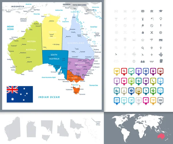 Australia Mapa Político y Indicadores de Mapa — Vector de stock