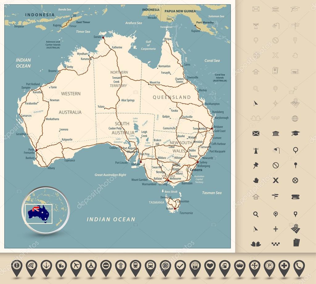 australia highly detailed editable road map with separated layers vector by livenart