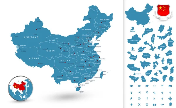 Mapa Číny s regiony — Stockový vektor