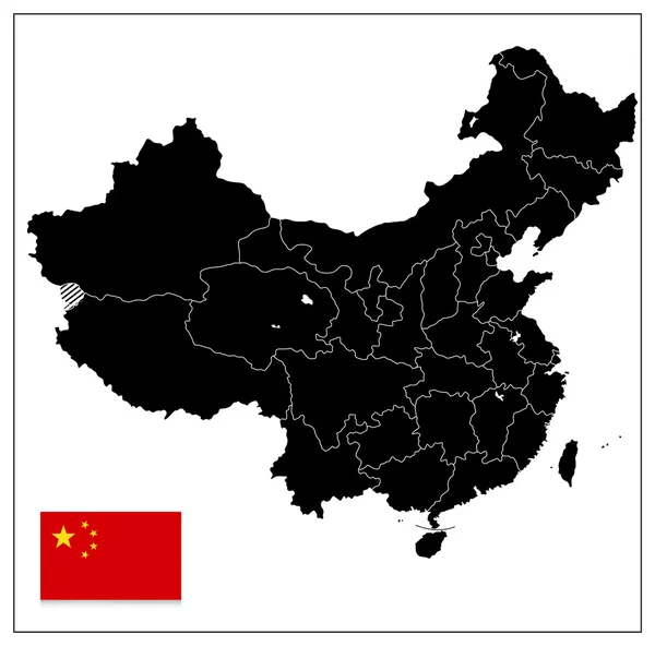 Μαύρο χρώμα Χάρτης Κίνας απομονωθεί σε λευκό — Διανυσματικό Αρχείο