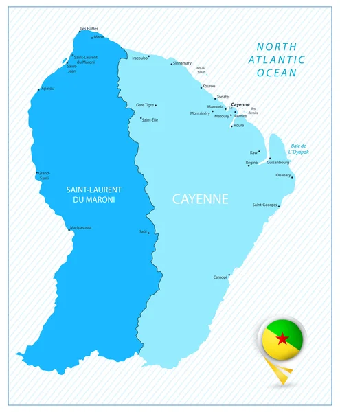 Guayana Francesa mapa en colores de azul — Vector de stock