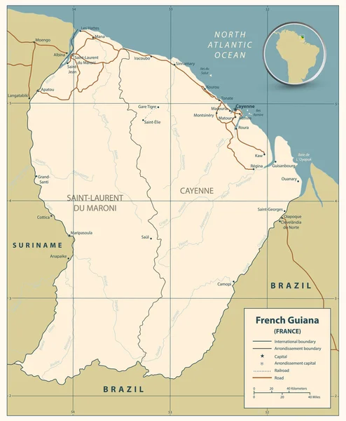 Frans Guyana-routekaart — Stockvector