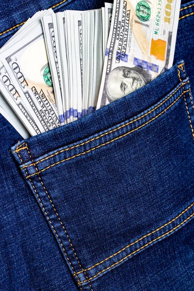 American Dollar Bills Jeans Pocket Background Macro Closeup — Stock Photo, Image