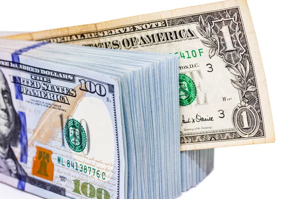 Dolar Banknot Stosu Banknotów Dolara Amerykańskiego Izolowane Białym — Zdjęcie stockowe