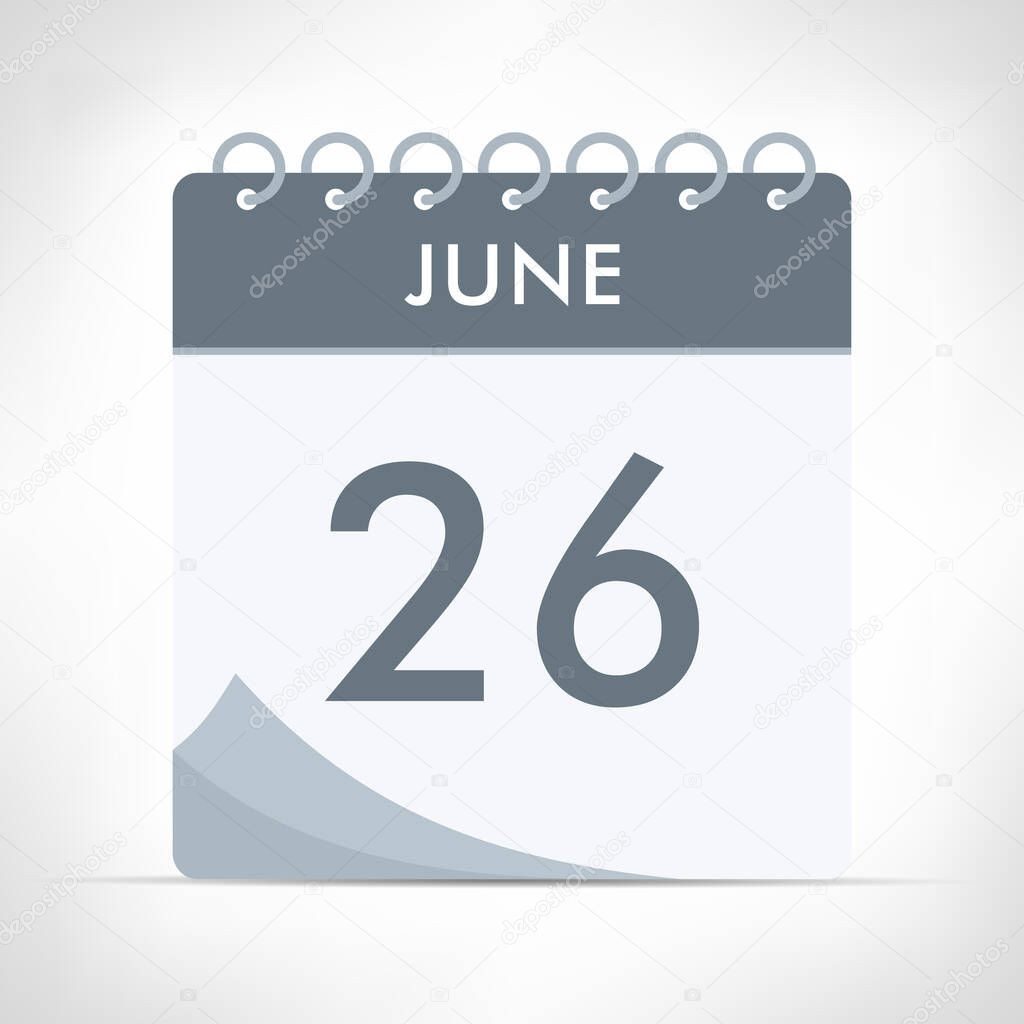 June 26 Calendar Icon Vector Illustration Gray Calendar