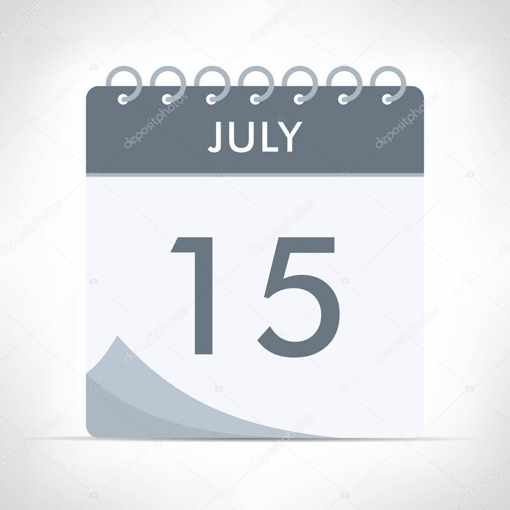 July 15 - Calendar Icon - Vector Illustration. Gray calendar.