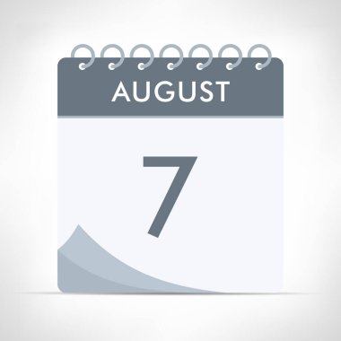 7 Ağustos - Takvim Simgesi - Vektör İllüstrasyonu. Gri takvim.