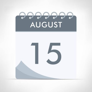 15 Ağustos - Takvim Simgesi - Vektör İllüstrasyonu. Gri takvim.