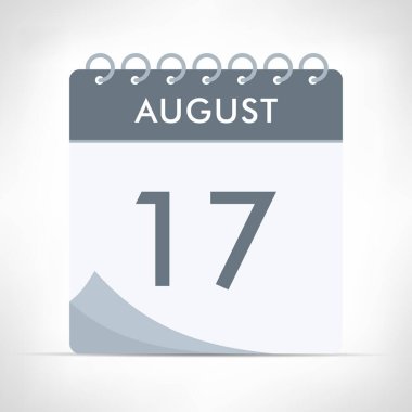 17 Ağustos - Takvim Simgesi - Vektör İllüstrasyonu. Gri takvim.