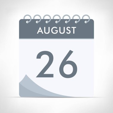 26 Ağustos - Takvim Simgesi - Vektör İllüstrasyonu. Gri takvim.