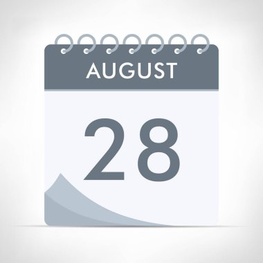 28 Ağustos - Takvim Simgesi - Vektör İllüstrasyonu. Gri takvim.