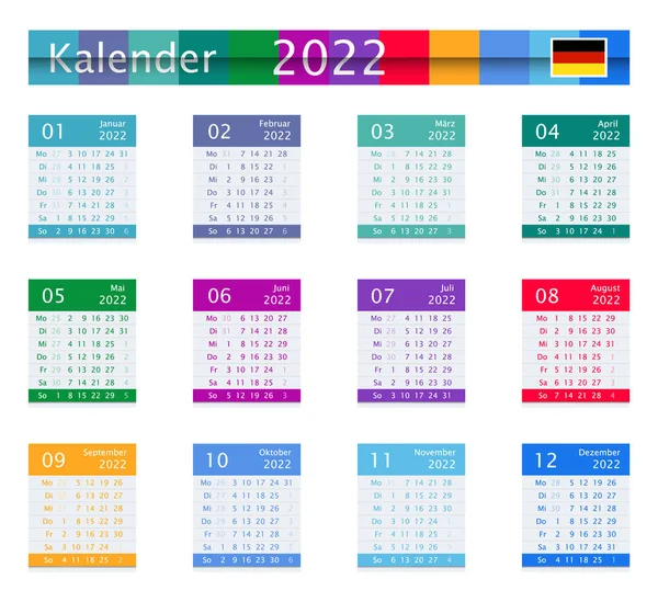Tysk Kalender För 2022 Platt Design Isolerad Vitt Månader Sida — Stock vektor