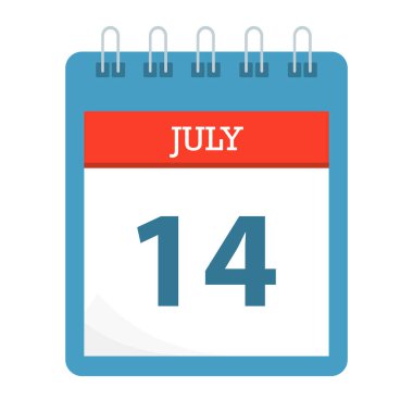 14 Temmuz - Takvim Simgesi - Takvim şablonu - İş vektörü illüstrasyonu.