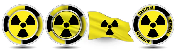 Vector radiation symbol icons and waving flag with a radiation s — Stock Vector