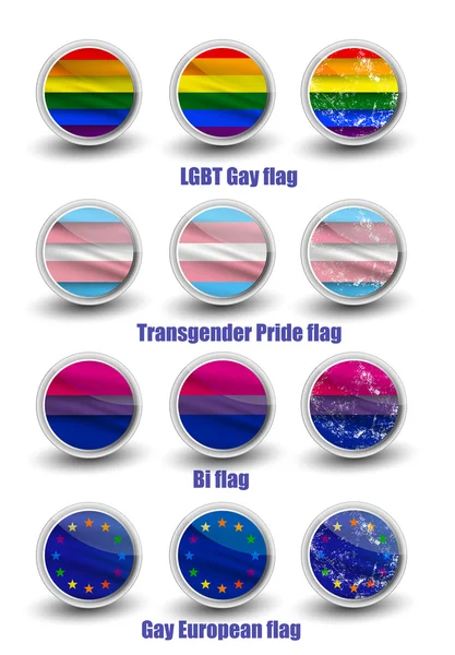 LGBT gay bandeiras vetor arredondado ícone definido — Vetor de Stock
