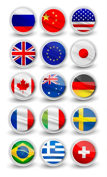 Conjunto de iconos más populares ondeando y bandera redonda — Vector de stock