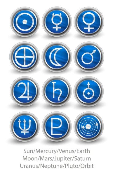 Set of rounded icons for the planets, sun and moon with Venus, M — Stock Vector