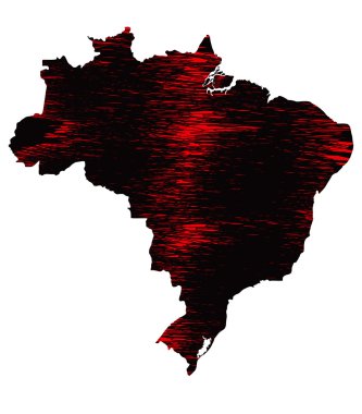 Siyah ve kırmızı Brasil stilize Haritası karalamak. Ratser sürüm