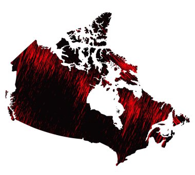 Siyah ve kırmızı Canada.Raster sürüm stilize Haritası karalamak