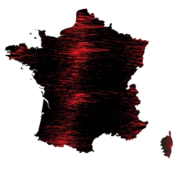 Czarny i czerwony wypociny stylizowane mapę Francji. Wersji rastrowej — Zdjęcie stockowe