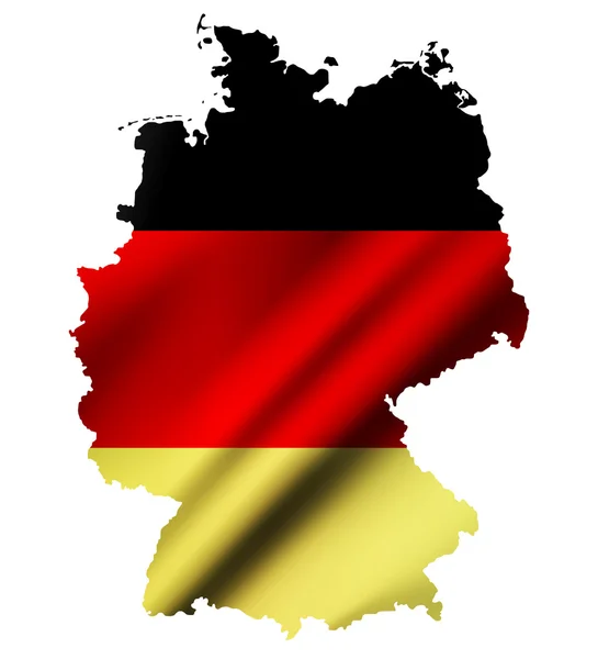 Mapa de contorno de Alemania con la bandera de Alemania ondeando superposición en él. Rast. — Foto de Stock