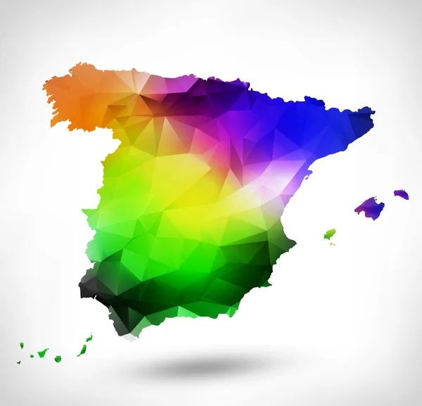 Rainbow färgkarta över Spanien med geometriska triangel design. Raste — Stockfoto