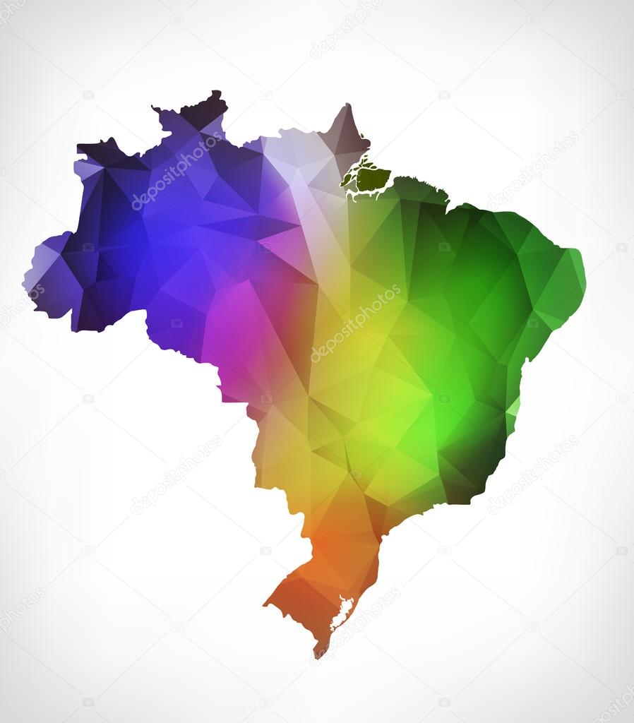 Rainbow color map of Brasil with geometric triangle design