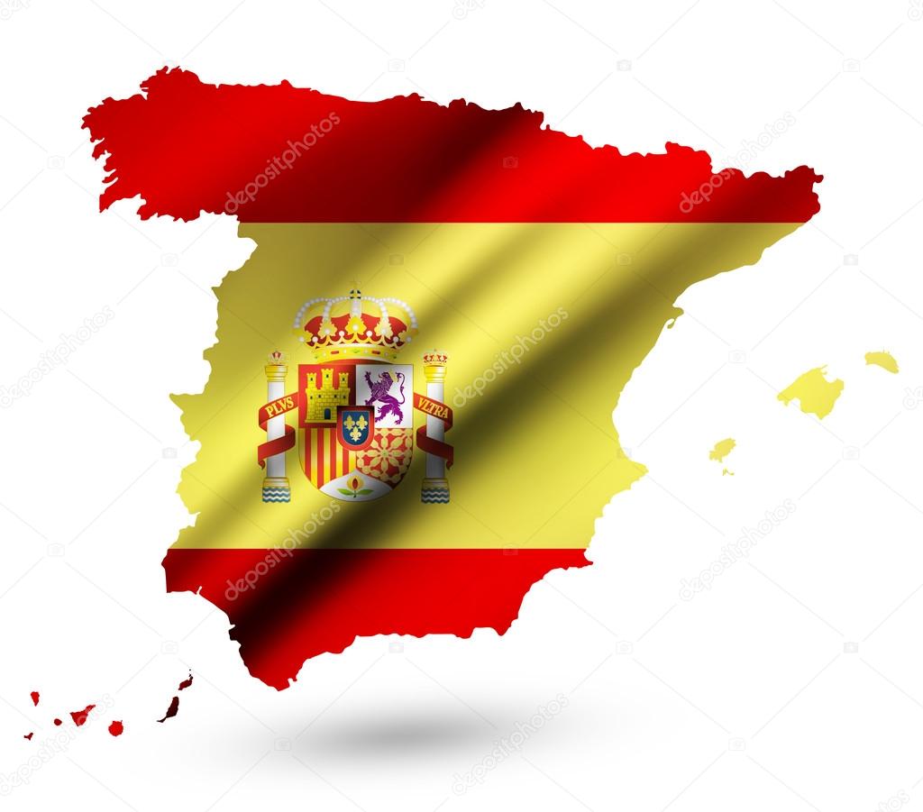 Spain contour map with Spain flag and emblem