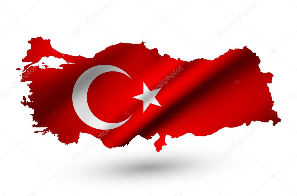 Turkey contour map with country flag. Raster version