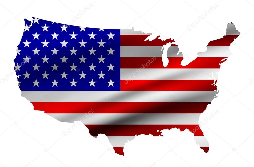 United states waving flag overlay on United states map.Raster ve