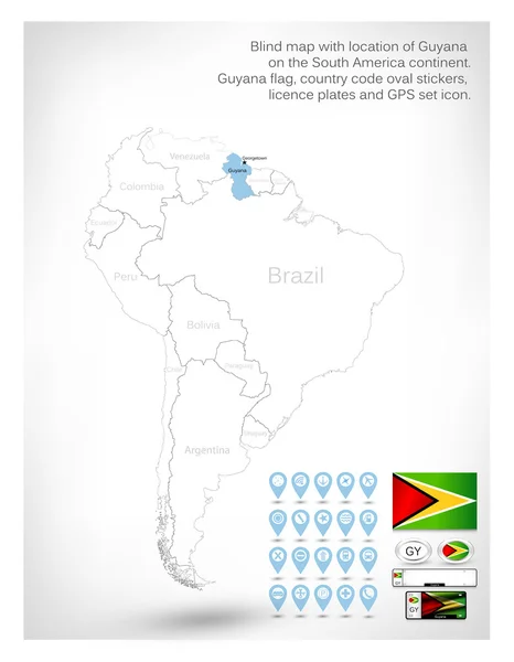 Mapa ciego con la ubicación de Guyana — Vector de stock